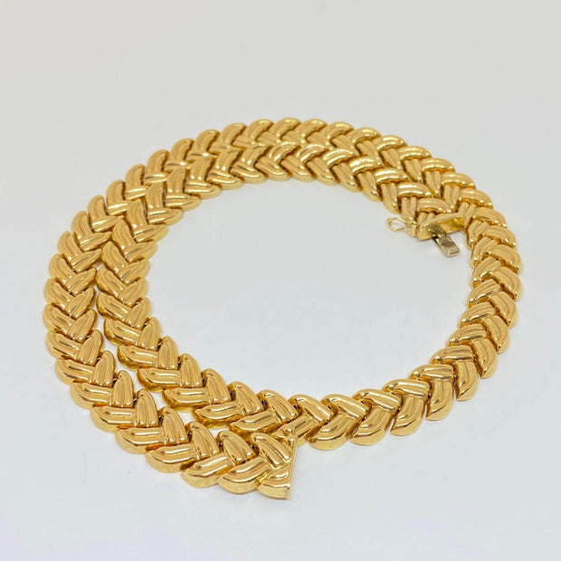 Mark Areias Jewelers Jewellery & Watches Estate Collar Leaf "V" Chevron Chain Necklace 14K Yellow 18" 12mm 47.98 Grams!