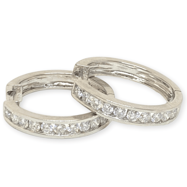 Mark Areias Jewelers Jewellery & Watches Estate Diamond Channel Set 14K White Gold Hoop Earrings 1.00ctw 20mm