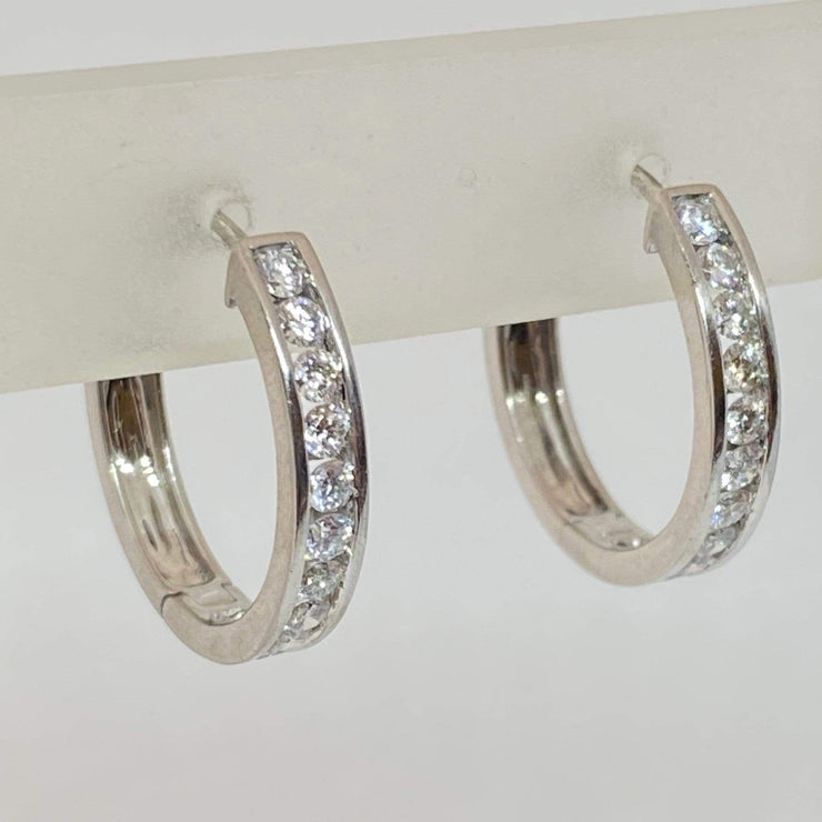 Mark Areias Jewelers Jewellery & Watches Estate Diamond Channel Set 14K White Gold Hoop Earrings 1.00ctw 20mm