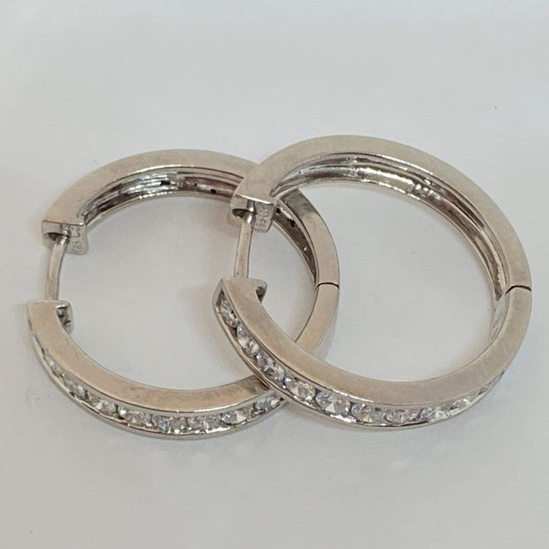 Mark Areias Jewelers Jewellery & Watches Estate Diamond Channel Set 14K White Gold Hoop Earrings 1.00ctw 20mm