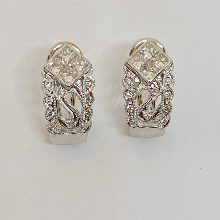 Mark Areias Jewelers Jewellery & Watches Estate Diamond Omega French Clip Huggie Earrings 14K White Gold 1CTW