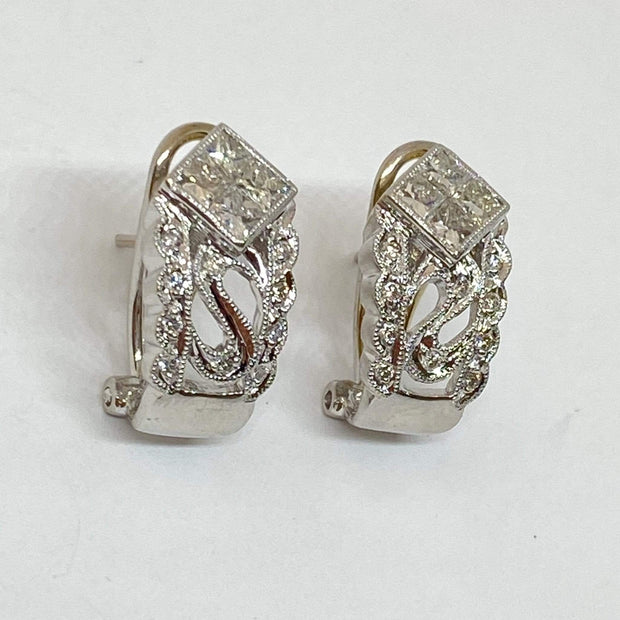 Mark Areias Jewelers Jewellery & Watches Estate Diamond Omega French Clip Huggie Earrings 14K White Gold 1CTW