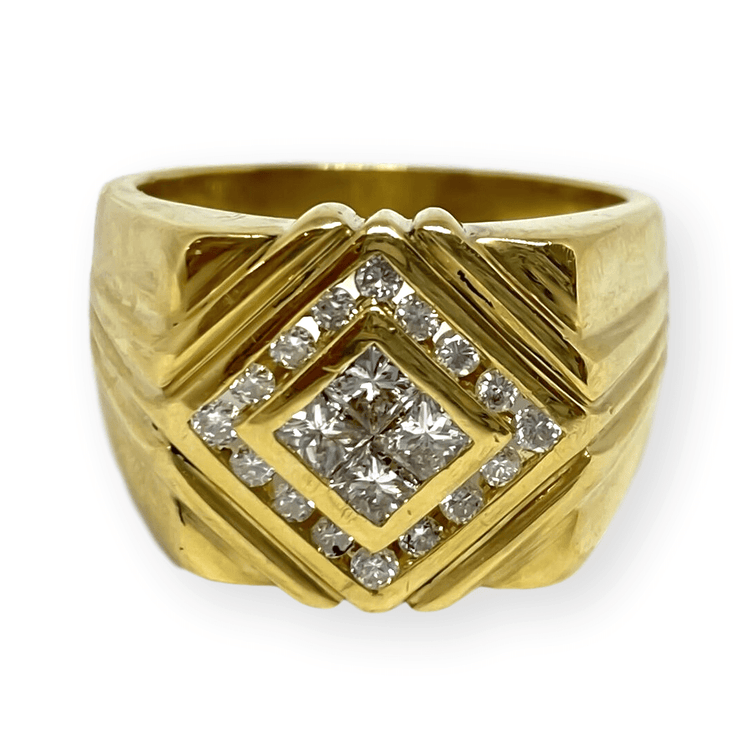 Mark Areias Jewelers Jewellery & Watches Estate Men's Wide Channel Set Diamond Square Ring Band 1.28ctw 18K Yellow Gold