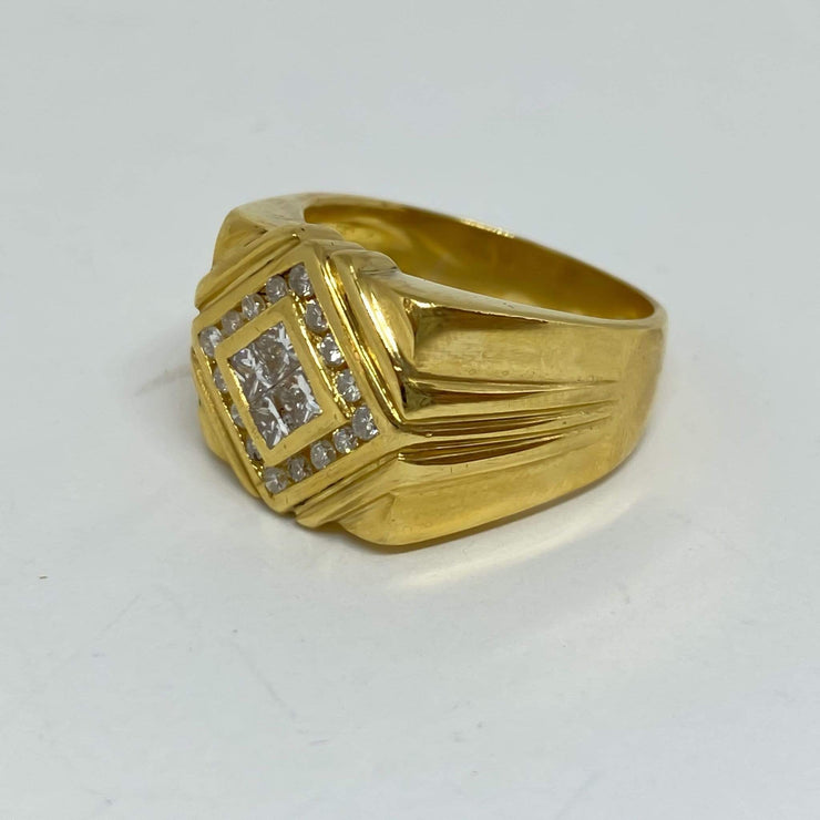 Mark Areias Jewelers Jewellery & Watches Estate Men's Wide Channel Set Diamond Square Ring Band 1.28ctw 18K Yellow Gold