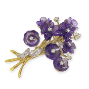 Mark Areias Jewelers Jewellery & Watches Estate Natural Amethyst & Diamond Flower Bouquet Brooch Pin 18KY