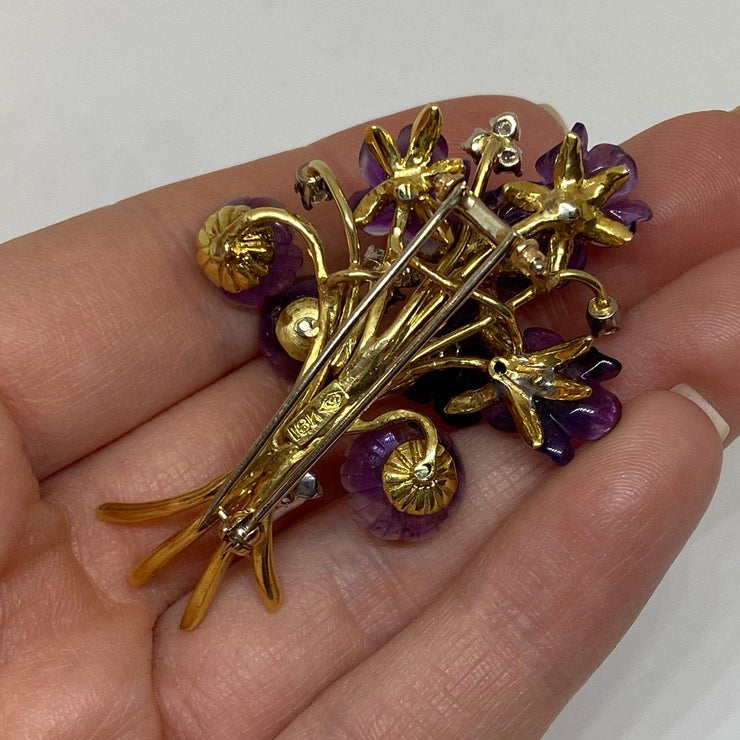 Mark Areias Jewelers Jewellery & Watches Estate Natural Amethyst & Diamond Flower Bouquet Brooch Pin 18KY