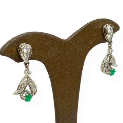 Mark Areias Jewelers Jewellery & Watches Estate Natural Emerald & Diamond Post Dangle Earrings 14K White Gold