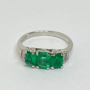 Mark Areias Jewelers Jewellery & Watches Estate Natural Emerald & Diamond Three Stone Platinum Ring 1CTW