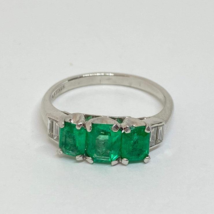 Mark Areias Jewelers Jewellery & Watches Estate Natural Emerald & Diamond Three Stone Platinum Ring 1CTW