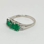 Mark Areias Jewelers Jewellery & Watches Estate Natural Emerald & Diamond Three Stone Platinum Ring 1CTW