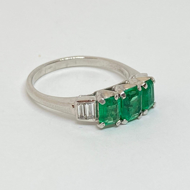 Mark Areias Jewelers Jewellery & Watches Estate Natural Emerald & Diamond Three Stone Platinum Ring 1CTW