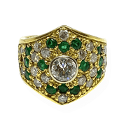 Mark Areias Jewelers Jewellery & Watches Estate Natural Emerald & Diamond Wide 18K Yellow Gold Ring