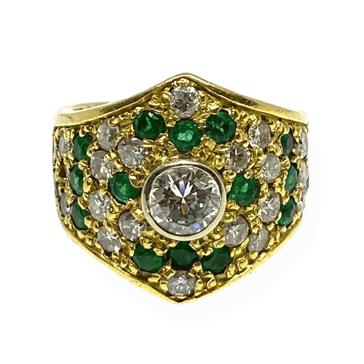 Mark Areias Jewelers Jewellery & Watches Estate Natural Emerald & Diamond Wide 18K Yellow Gold Ring