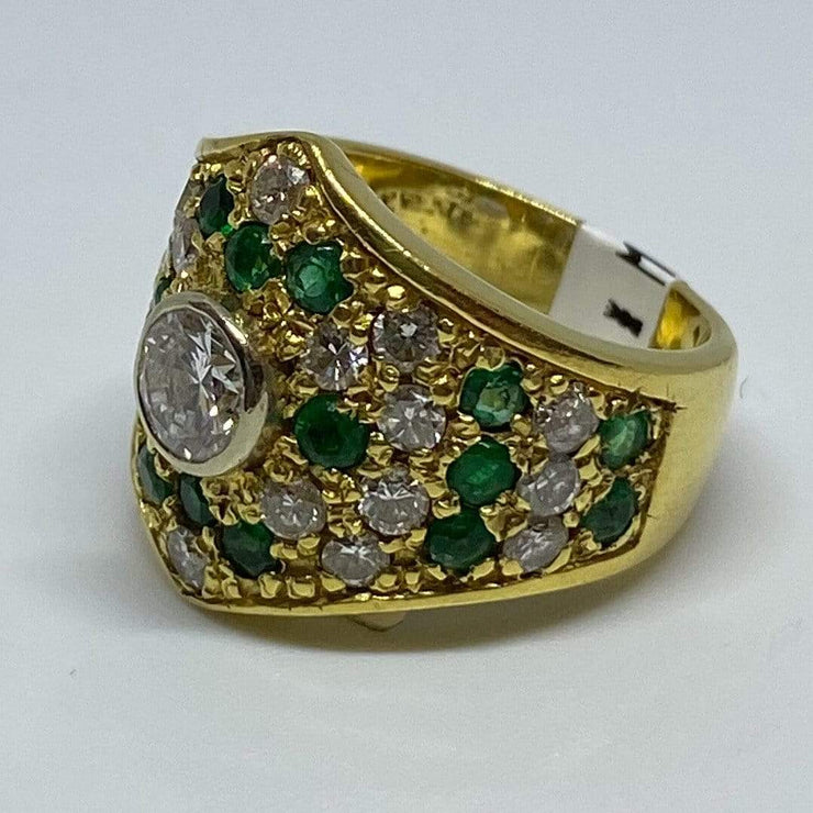 Mark Areias Jewelers Jewellery & Watches Estate Natural Emerald & Diamond Wide 18K Yellow Gold Ring