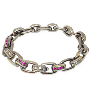 Mark Areias Jewelers Jewellery & Watches Estate Natural Pink Sapphire & Diamond Oval Square Link Bracelet 18K White Gold