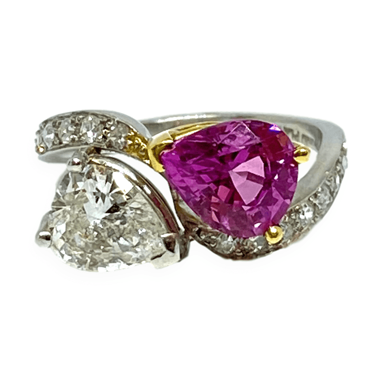 Mark Areias Jewelers Jewellery & Watches Estate Pear Shape Pink Sapphire & Diamond Bypass Ring in Platinum