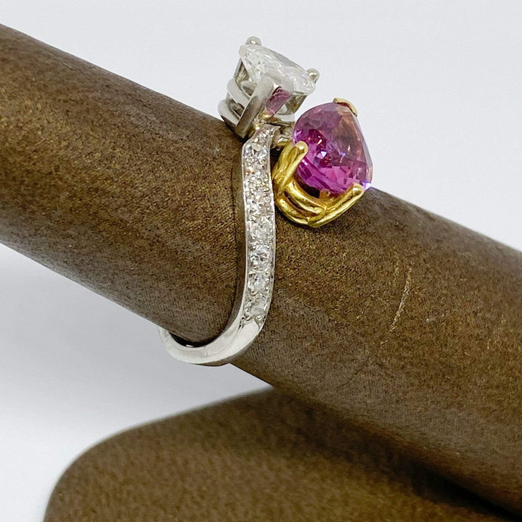 Mark Areias Jewelers Jewellery & Watches Estate Pear Shape Pink Sapphire & Diamond Bypass Ring in Platinum