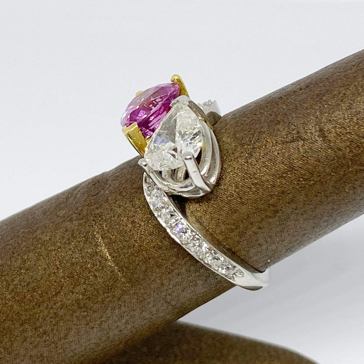 Mark Areias Jewelers Jewellery & Watches Estate Pear Shape Pink Sapphire & Diamond Bypass Ring in Platinum