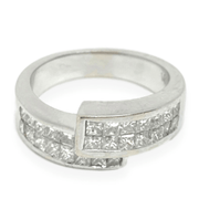 Mark Areias Jewelers Jewellery & Watches Estate Princess Cut Diamond Invisible Set Bypass Ring 18K White Gold 1.25CTW