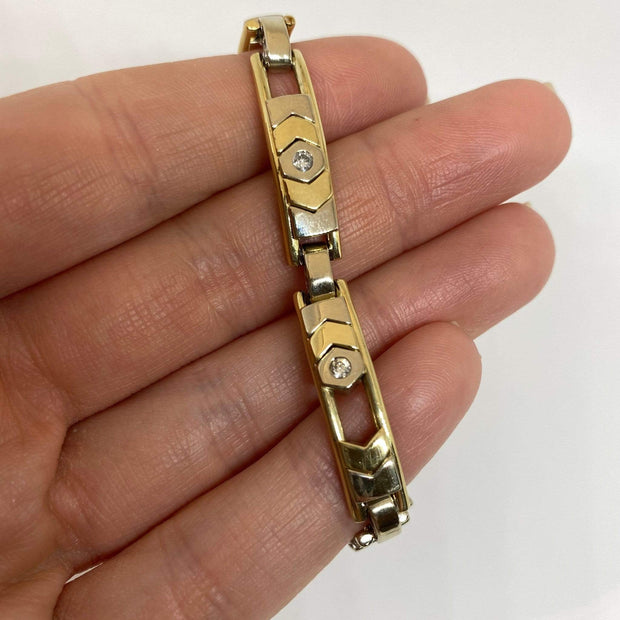 Mark Areias Jewelers Jewellery & Watches Estate Round Diamond Chevron Slider Bracelet 14K Yellow & White Gold .50CTW 7"