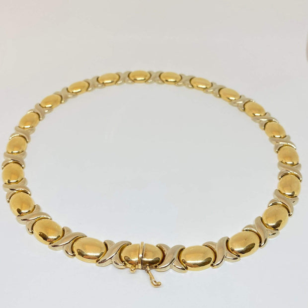 Mark Areias Jewelers Jewellery & Watches Estate "XO" Chain Necklace 14K Yellow & White Gold 18" 11mm 42.80 Grams!