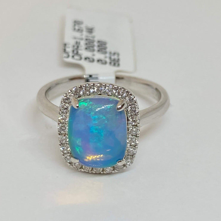 Mark Areias Jewelers Jewellery & Watches Ethiopian Cushion Cabochon Opal & Diamond Ring 14K White Gold 1.67CT