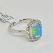 Mark Areias Jewelers Jewellery & Watches Ethiopian Cushion Cabochon Opal & Diamond Ring 14K White Gold 1.67CT