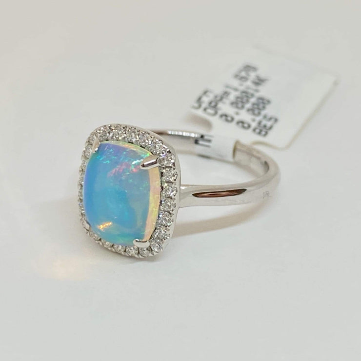 Mark Areias Jewelers Jewellery & Watches Ethiopian Cushion Cabochon Opal & Diamond Ring 14K White Gold 1.67CT