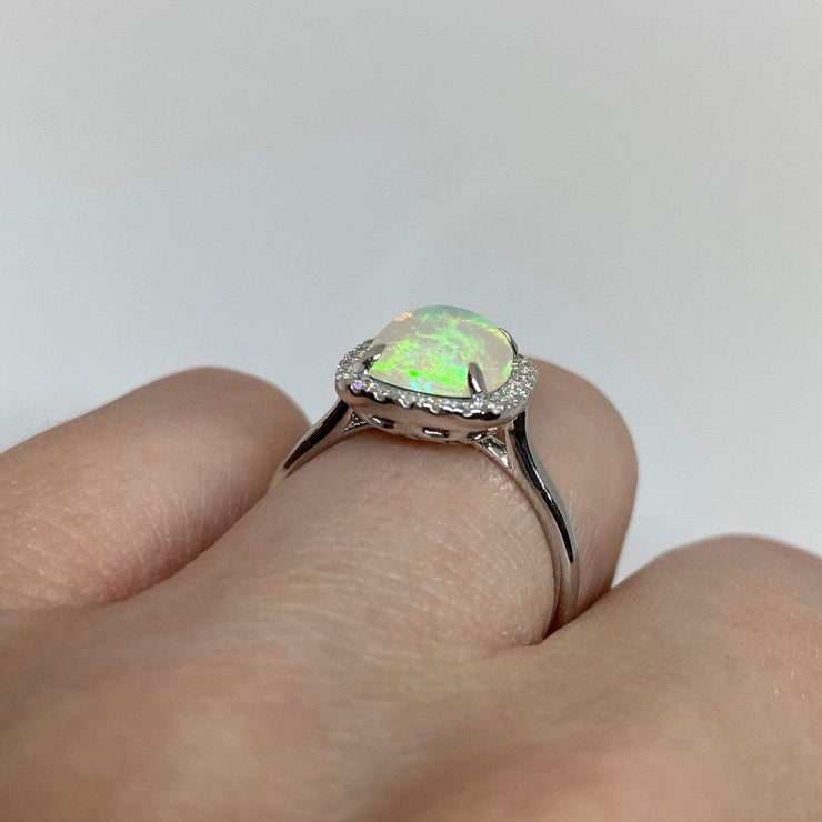 Mark Areias Jewelers Jewellery & Watches Ethiopian Cushion Cabochon Opal & Diamond Ring 14K White Gold 1.67CT