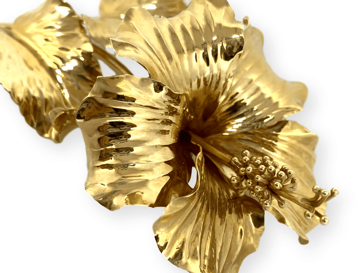 Mark Areias Jewelers Jewellery & Watches Extra Large XL Hibiscus Flower Brooch Pin 46 grams 14K Yellow Gold