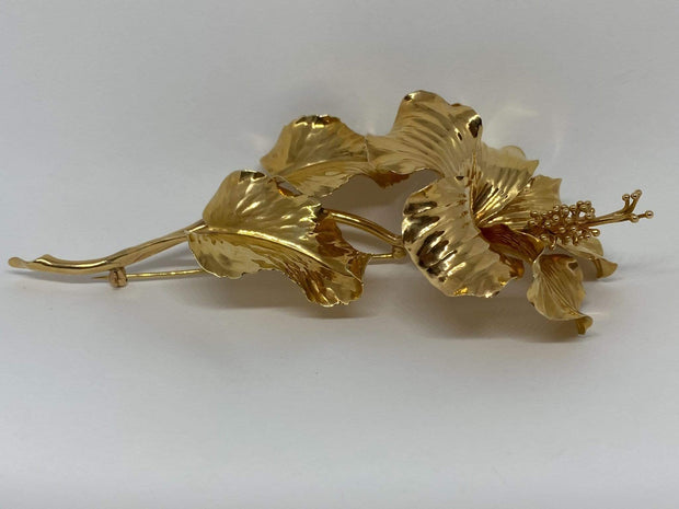 Mark Areias Jewelers Jewellery & Watches Extra Large XL Hibiscus Flower Brooch Pin 46 grams 14K Yellow Gold