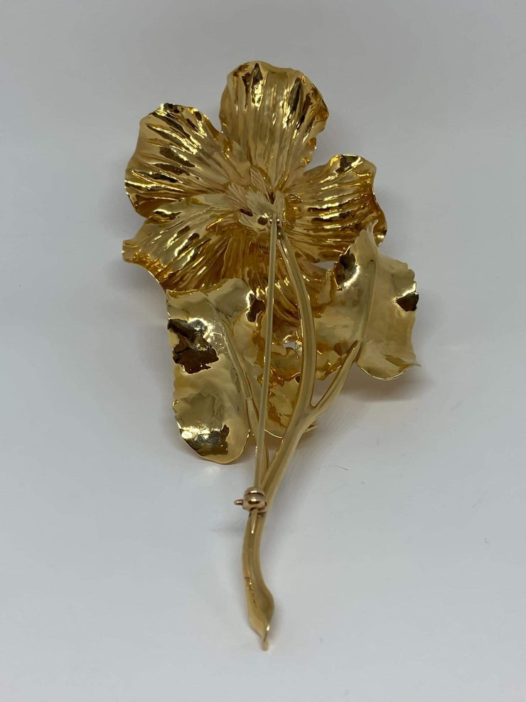 Mark Areias Jewelers Jewellery & Watches Extra Large XL Hibiscus Flower Brooch Pin 46 grams 14K Yellow Gold