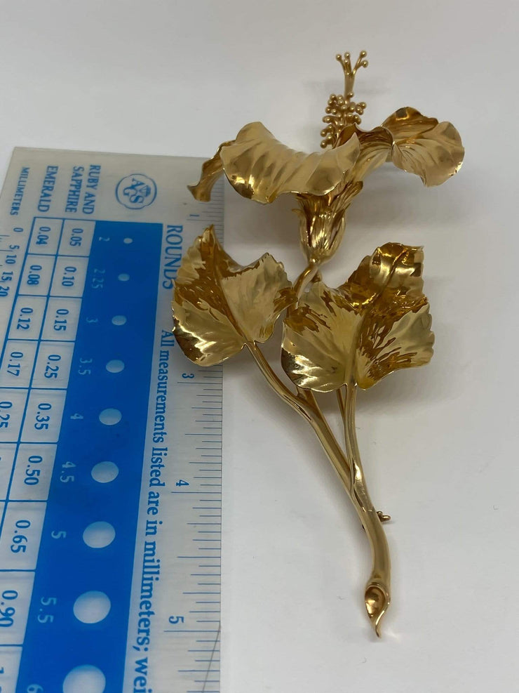 Mark Areias Jewelers Jewellery & Watches Extra Large XL Hibiscus Flower Brooch Pin 46 grams 14K Yellow Gold