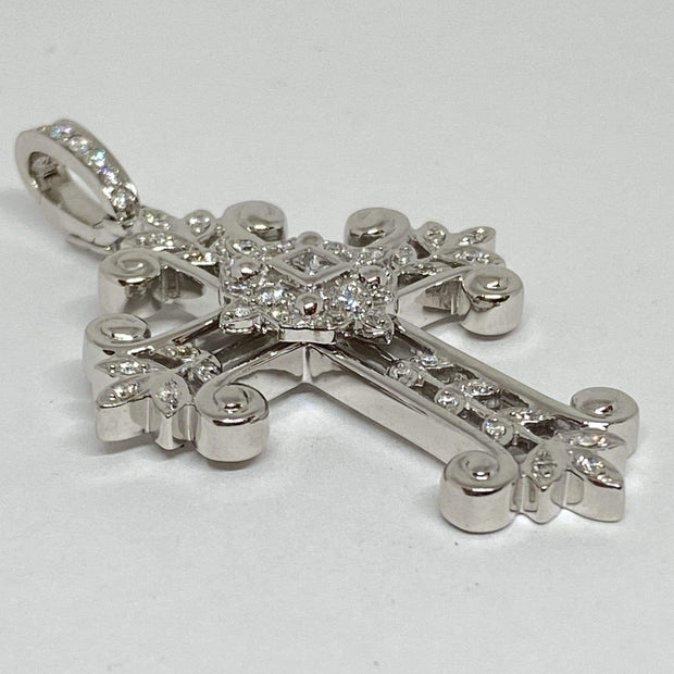 Mark Areias Jewelers Jewellery & Watches Fancy Leaf Filigree Diamond Cross Pendant Enhancer 18K White Gold .61 CTW