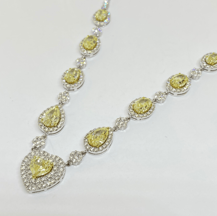 Mark Areias Jewelers Jewellery & Watches Fancy Yellow Diamond Heart, Pear, Oval Riviera Necklace 18 Karat 14.66 Carat