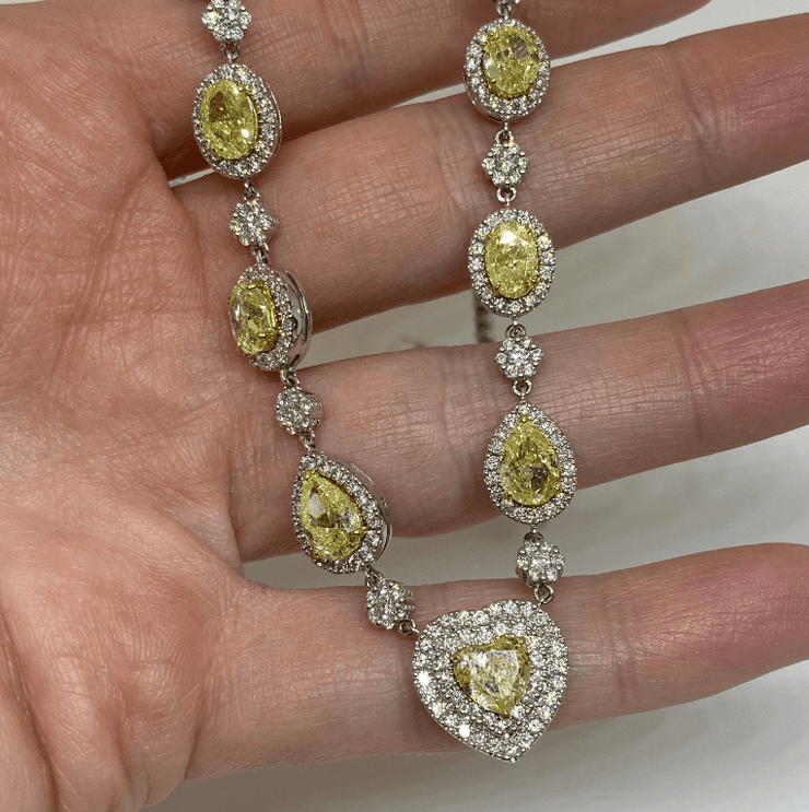 Mark Areias Jewelers Jewellery & Watches Fancy Yellow Diamond Heart, Pear, Oval Riviera Necklace 18 Karat 14.66 Carat