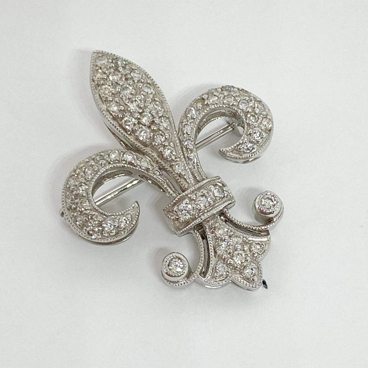 Mark Areias Jewelers Jewellery & Watches Fleur De Lis Diamond Pin Brooch or Pendant 18K White Gold 0.60 CTW