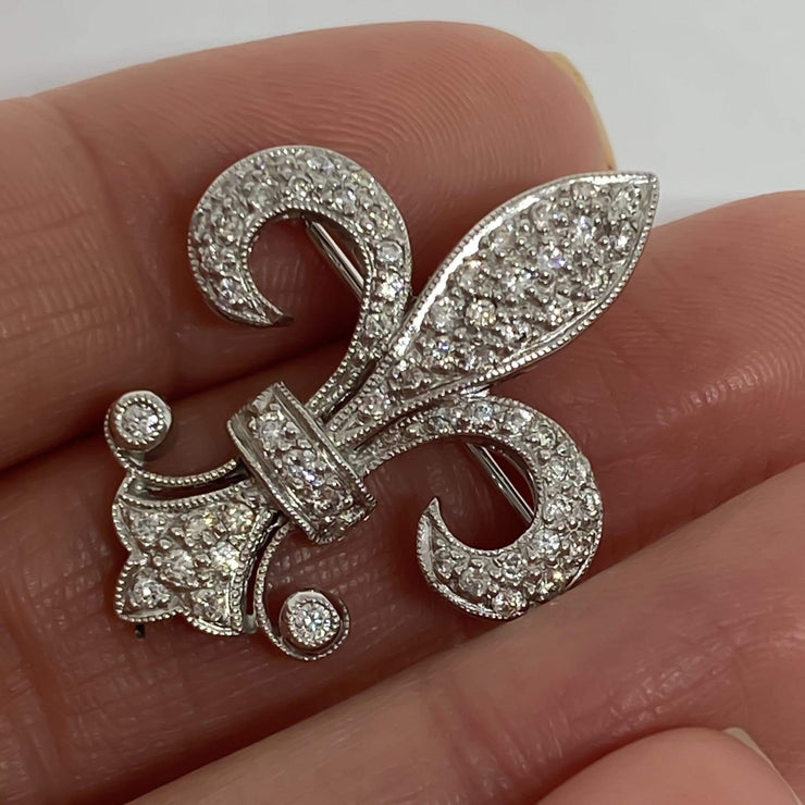 Mark Areias Jewelers Jewellery & Watches Fleur De Lis Diamond Pin Brooch or Pendant 18K White Gold 0.60 CTW