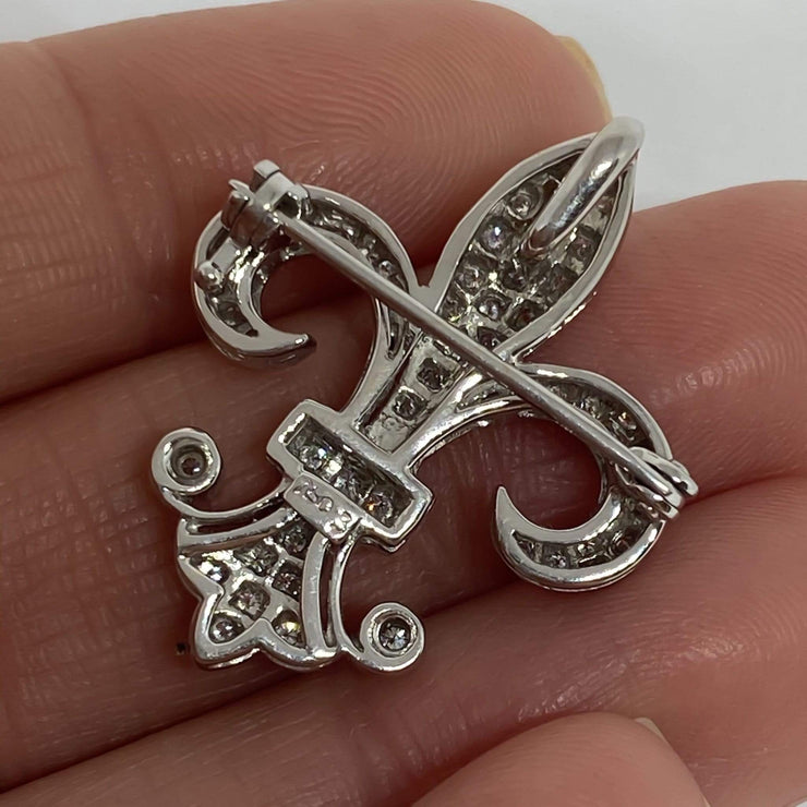Mark Areias Jewelers Jewellery & Watches Fleur De Lis Diamond Pin Brooch or Pendant 18K White Gold 0.60 CTW