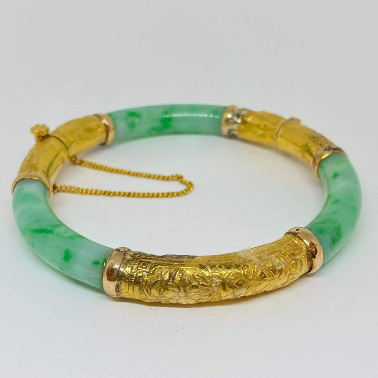 Mark Areias Jewelers Jewellery & Watches Floral Antique Vintage Green Jade Bangle w/Screw 20K Yellow Gold