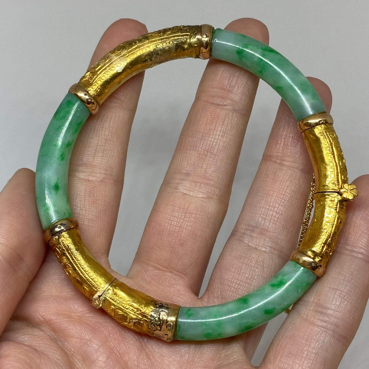 Mark Areias Jewelers Jewellery & Watches Floral Antique Vintage Green Jade Bangle w/Screw 20K Yellow Gold