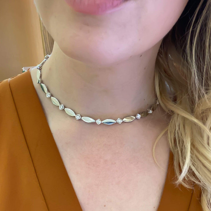 Mark Areias Jewelers Jewellery & Watches Geometric Link Diamond Necklace 14K White Gold .77 Carats 17"
