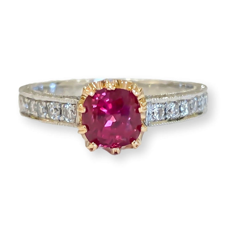 Mark Areias Jewelers Jewellery & Watches Handmade Custom Burma Ruby & Diamond Ring 18K Yellow Gold & Platinum 1.13 Carat