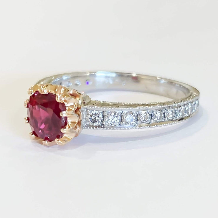 Mark Areias Jewelers Jewellery & Watches Handmade Custom Burma Ruby & Diamond Ring 18K Yellow Gold & Platinum 1.13 Carat