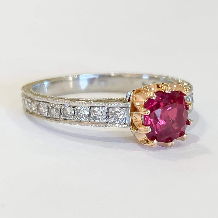 Mark Areias Jewelers Jewellery & Watches Handmade Custom Burma Ruby & Diamond Ring 18K Yellow Gold & Platinum 1.13 Carat