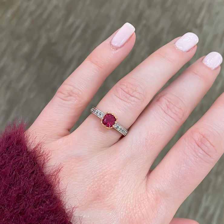 Mark Areias Jewelers Jewellery & Watches Handmade Custom Burma Ruby & Diamond Ring 18K Yellow Gold & Platinum 1.13 Carat