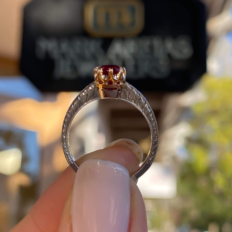 Mark Areias Jewelers Jewellery & Watches Handmade Custom Burma Ruby & Diamond Ring 18K Yellow Gold & Platinum 1.13 Carat