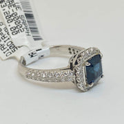 Mark Areias Jewelers Jewellery & Watches Handmade Custom Square Blue Sapphire & Diamond Halo Ring Platinum 1.77CT No Heat