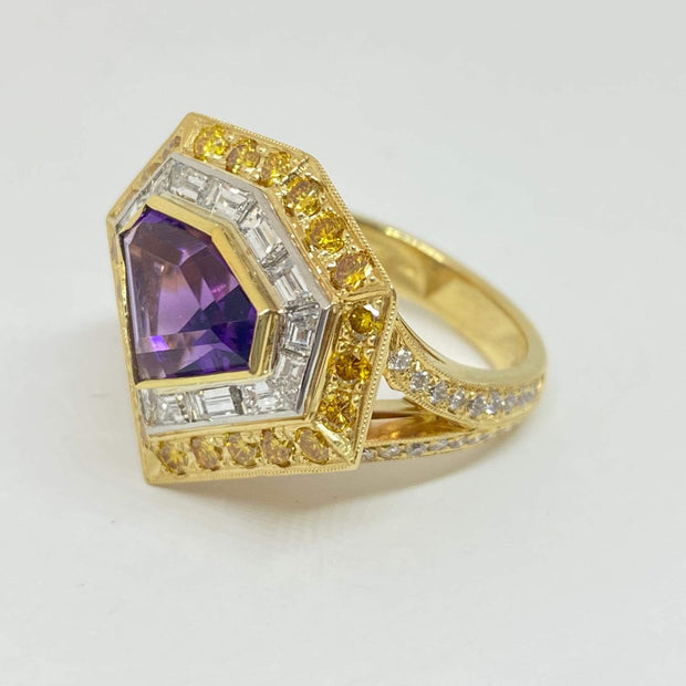 Mark Areias Jewelers Jewellery & Watches Handmade Mark Areias Jewelers Shield Shaped Kite Amethyst & Diamond Ring