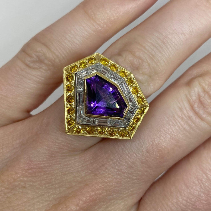 Mark Areias Jewelers Jewellery & Watches Handmade Mark Areias Jewelers Shield Shaped Kite Amethyst & Diamond Ring